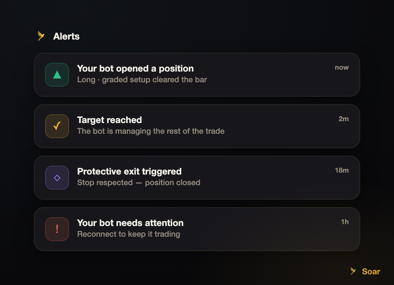 Real-time alerts: when your bot acts, you know